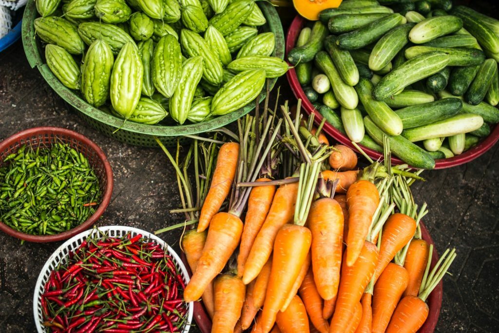 a table full of vegetables