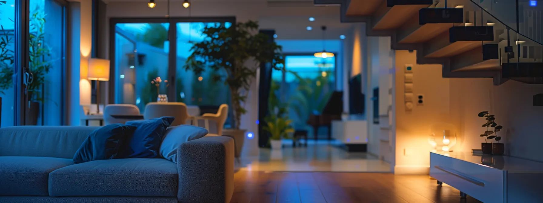 a modern, sleek smart home control panel managing lights, security system, and energy usage, showcasing the benefits of smart technology integration in older homes.