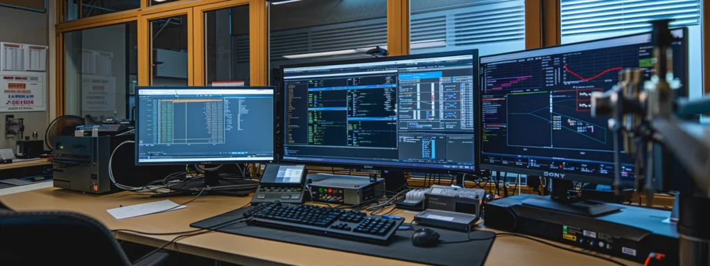 a high-tech laboratory setting with a computer screen displaying intricate cryptographic analysis software, emphasizing the importance of test 0014 in enhancing security standards.