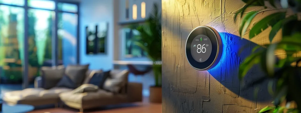 a modern smart thermostat adjusting the temperature in a stylish, energy-efficient home.