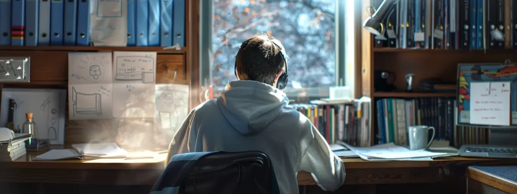 a student sits at a tidy desk, surrounded by textbooks and notes, confidently reviewing key concepts and formulas for an upcoming test.