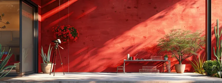 vibrant red paint being expertly applied to a modern home's exterior in the bright phoenix sun.