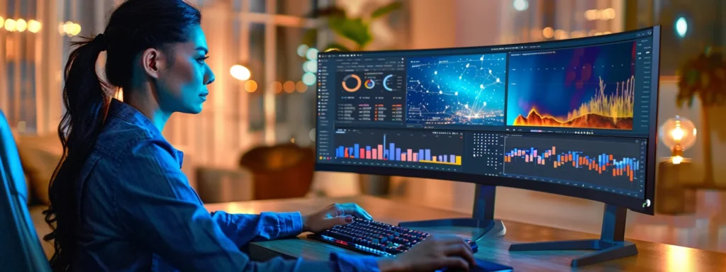 a focused individual analyzing competitor seo strategies on a sleek, modern desktop computer screen.