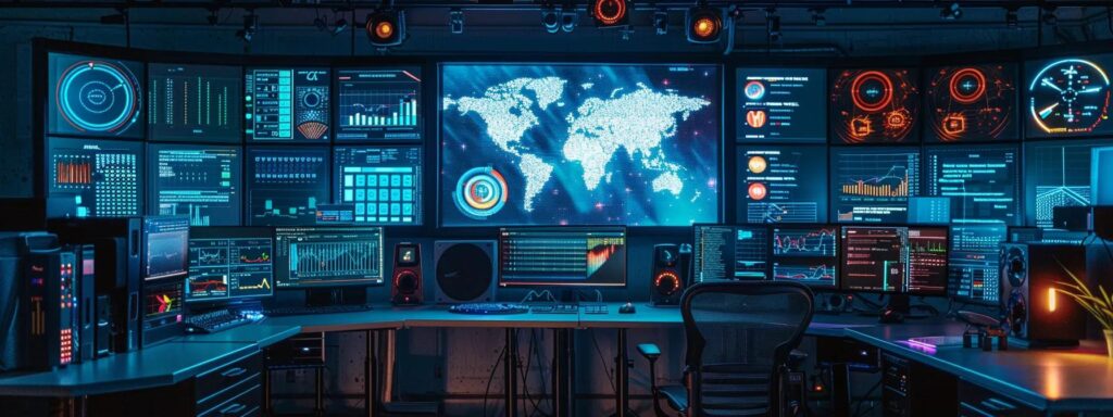 a focused analytical workspace features a vibrant computer screen displaying colorful graphs and metrics, capturing the essence of data-driven decision-making in seo optimization.